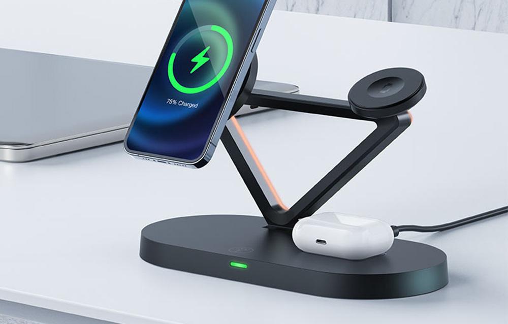 Qi 3in1 wireless charger Acefast E9 15W, MagSafe (black)