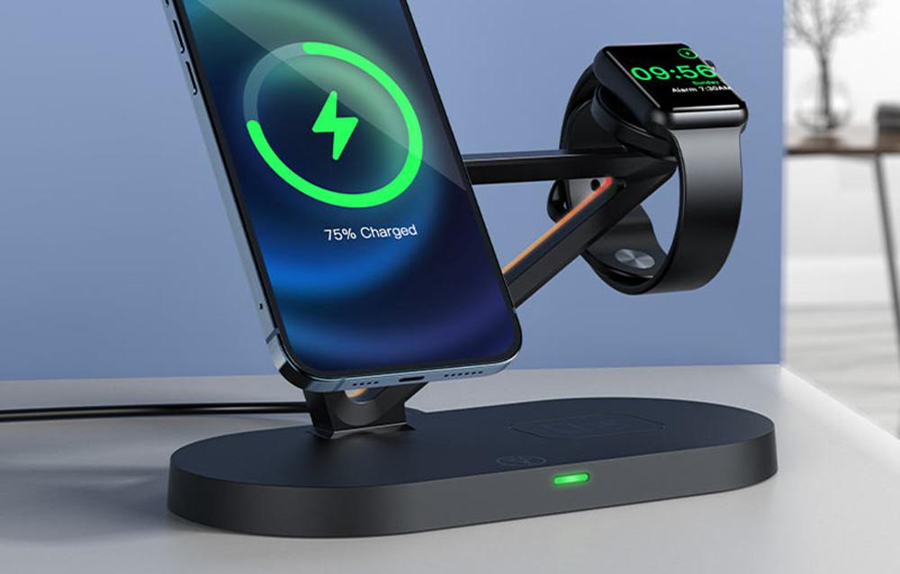 Qi 3in1 wireless charger Acefast E9 15W, MagSafe (black)
