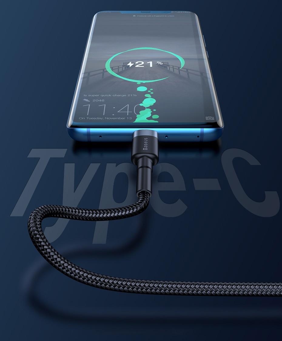 USB-USB-C kábel Baseus Cafule Huawei SuperCharge, QC 3.0, 5A 1m (fekete-szürke)