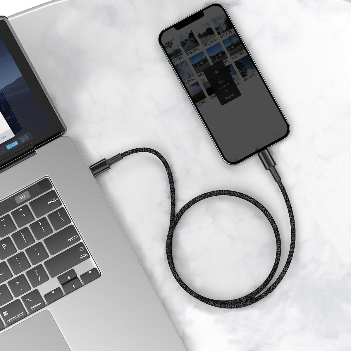 USB-C és Lightning Baseus nagy sűrűségű fonott kábel, 20 W, 5 A, PD, 2 m (fekete)