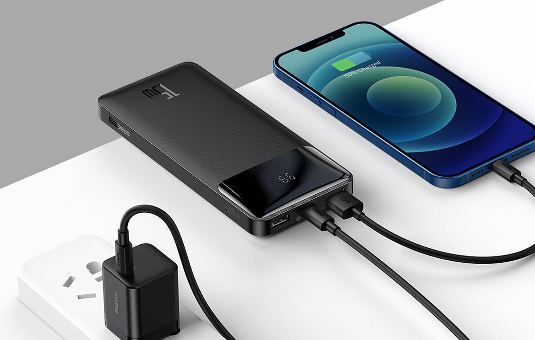 Powerbank Baseus Bipow 10000mAh, 2xUSB, USB-C, 15W (fekete)