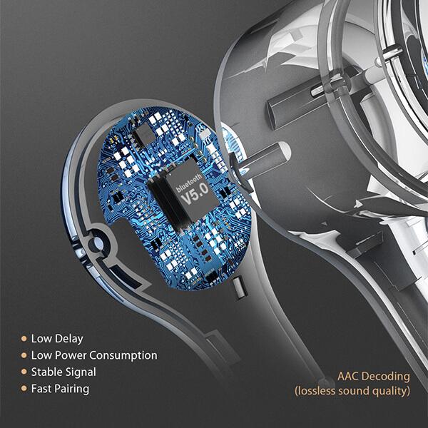 bw-fye9 bluetooth 5.0 technológiával qualcomm qcc3020 chippel alacsony késleltetéssel aac hangminőséggel