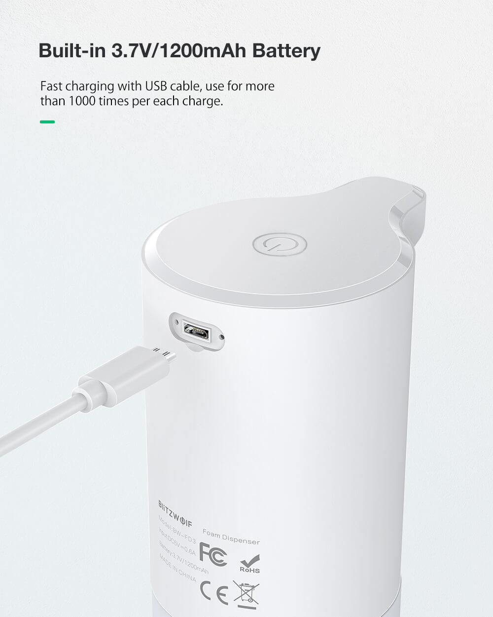 BlitzWolf® BW-FD3 automatikus érintésmentes habszappan adagoló beépített 3.7V / 1200 mAh akkumulátorral