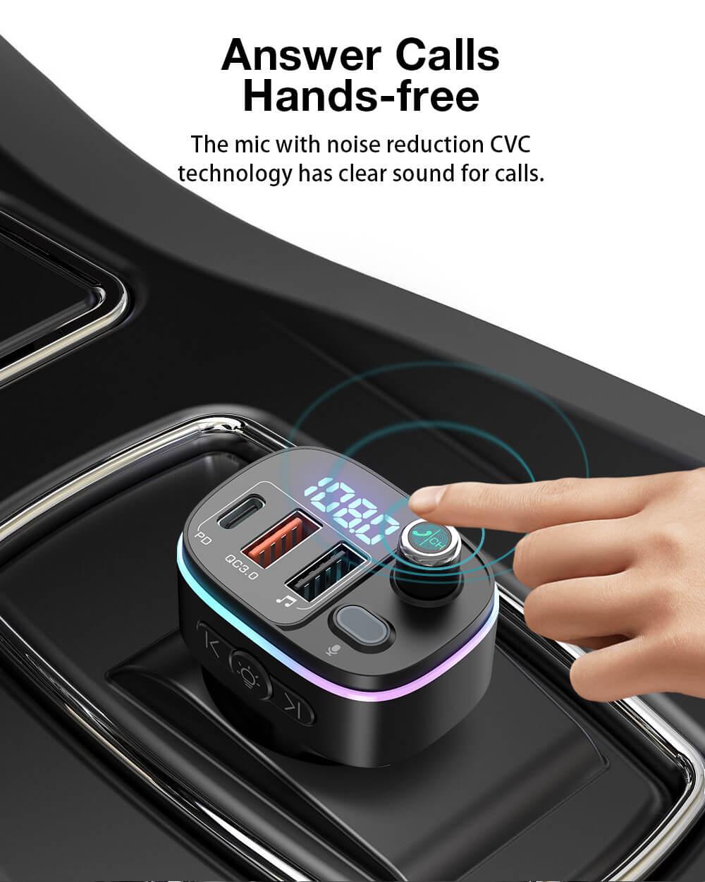 BlitzWolf® BW-BC2 Bluetooth FM transmitter autós töltő cVc zajcsökkentő mikrofonnal