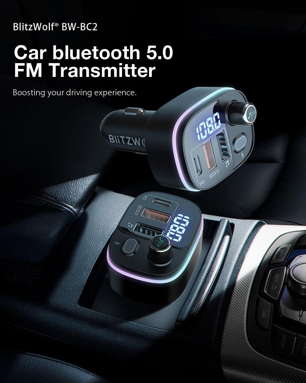 BlitzWolf® BW-BC2 Bluetooth FM transmitter autós töltő