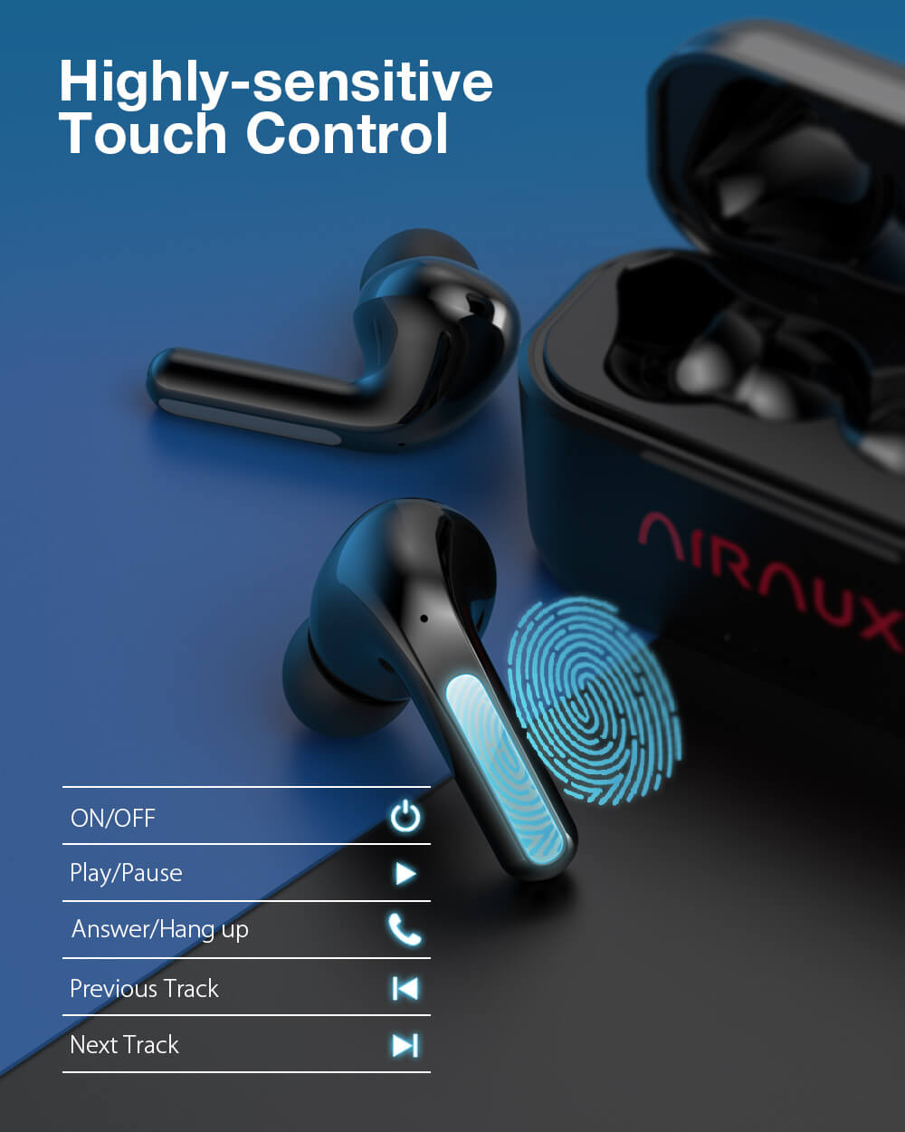 AirAux® AA-UM8 fülhallgató érintés vezérlés