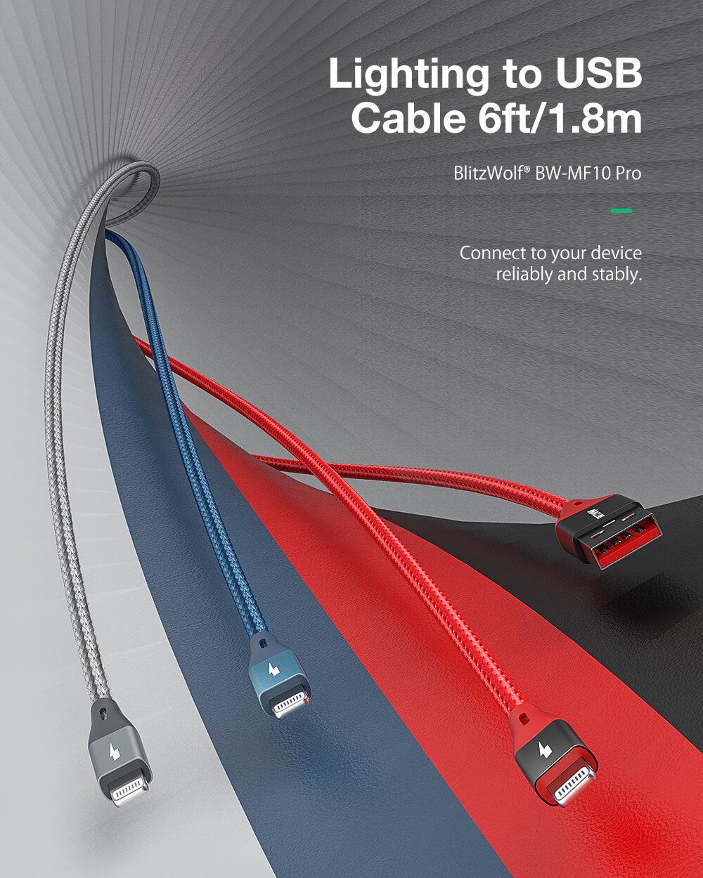 BlitzWolf® BW-MF10 Pro: MFi certified Lightning - USB töltő- és adatkábelek több színben