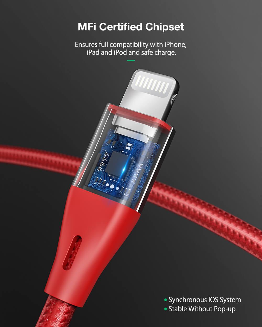BlitzWolf® BW-MF10 Pro: MFi certified Lightning - USB töltő- és adatkábel MFi certified chipset - iPhone, iPad és iPod kompatibilitás