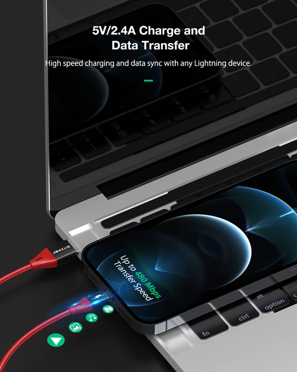 BlitzWolf® BW-MF10 Pro: MFi certified Lightning - USB töltő- és adatkábel töltés és adatátvitel egyidőben
