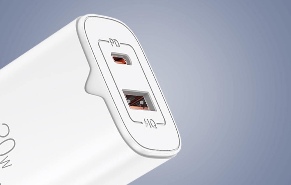 Vipfan E08 hálózati töltő, USB + USB-C, 20W PD + QC 3.0 (fehér)