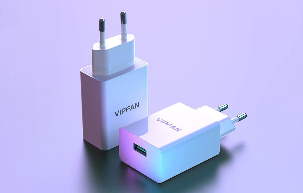 Vipfan E03 hálózati töltő, 1x USB, 18W, QC 3.0 + Lightning kábel (fehér)