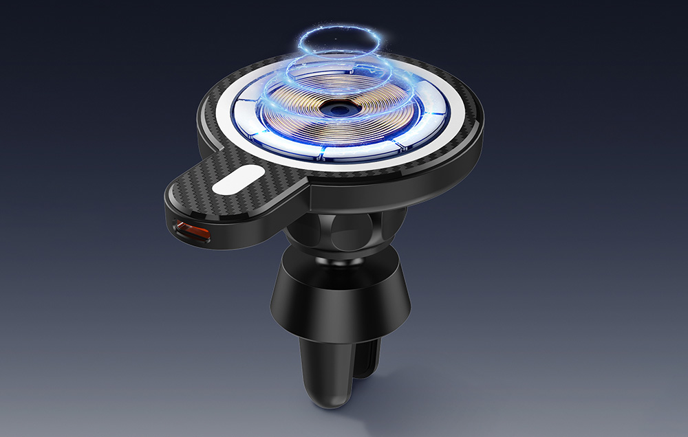 LDNIO Car Mount ,MA20 with inductive charger 15W and metal ring (Black)