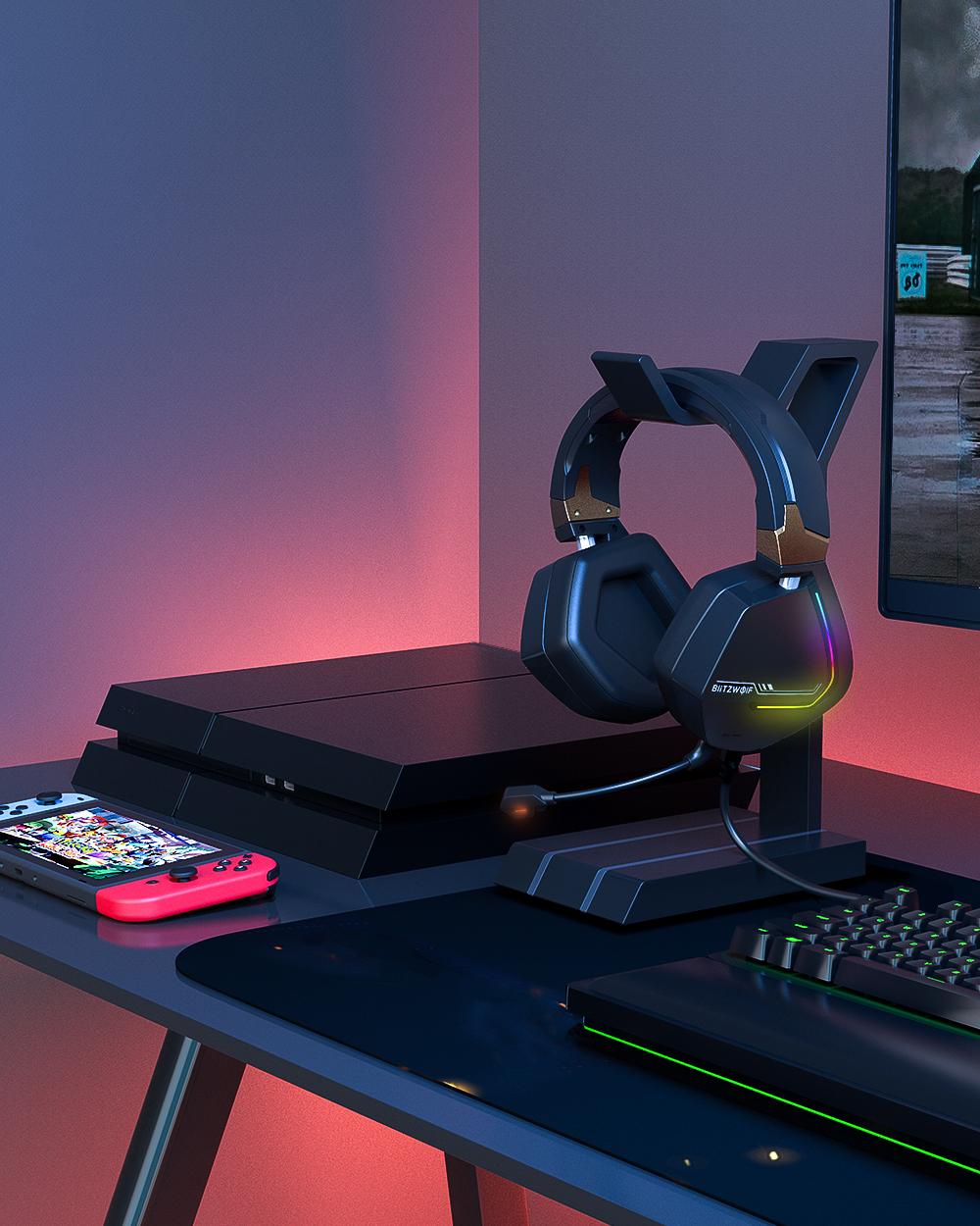 BlitzWolf® BW-GH2: 7.1 gamer fejhallgató RGB leddel